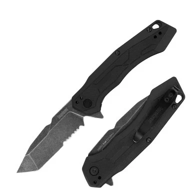 Kershaw Analyst Spring Assisted Folding Knife Blackwash Partially Serrated Tanto/Black GFN KS2062ST