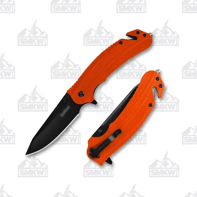 Kershaw Barricade Folding Rescue Knife Orange 3.5in Plain Black Drop Point KS8650