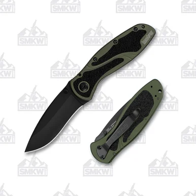 Kershaw Blur Olive and Black 3.4 Inch Plain Black Cerakote Drop Point KS1670OLBLK
