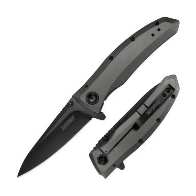 Kershaw Grid Assisted Folding Knife 3.7in Plain Black Drop Point Blade
