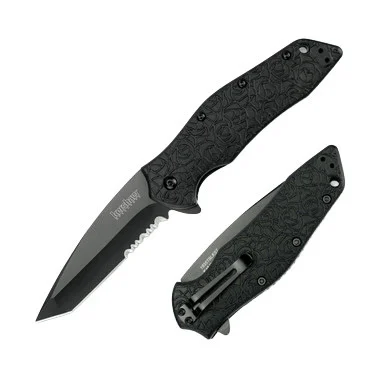 Kershaw Kuro Assisted Folding Knife Tanto 3.1in Black Part Serrated Blade KS1835TBLKST