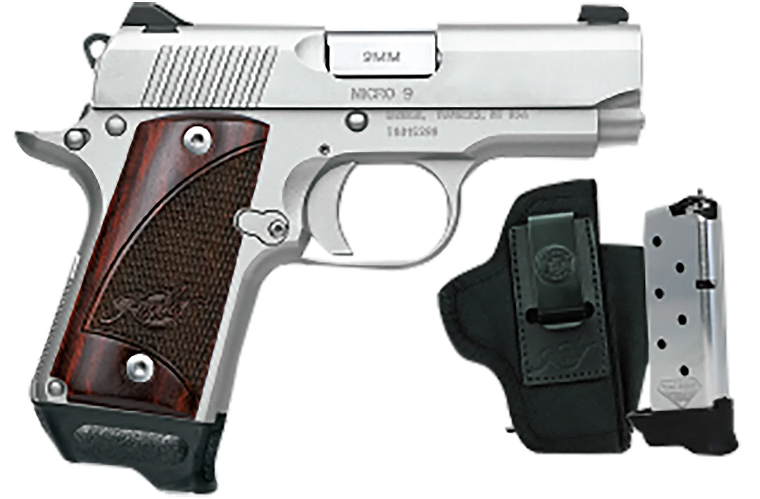 Kimber Mfg.,inc 3300250 Micro 9 RTC 9mm 7+1 3.15″ Ramped Barrel Black KimPro II Flared/Lowered Ejection Port Stainless Steel Slide SS/Rosewood Grip