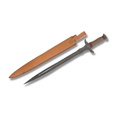 Knight's Sword with Tri-Color Wire Wrapped Handle and Damascus Steel Plain Edge Blades Model DM-5010 DM5010