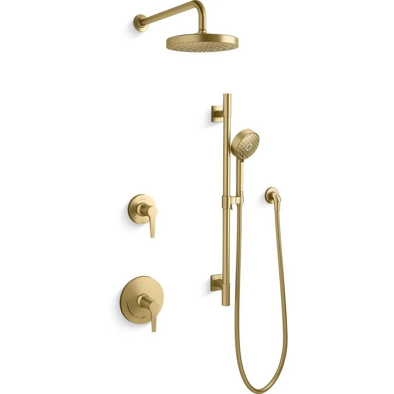 KOHLER Awaken Two Handle Single Function Shower Faucet in Vibrant Brushed Moderne Brass (Trim Only) | Ferguson