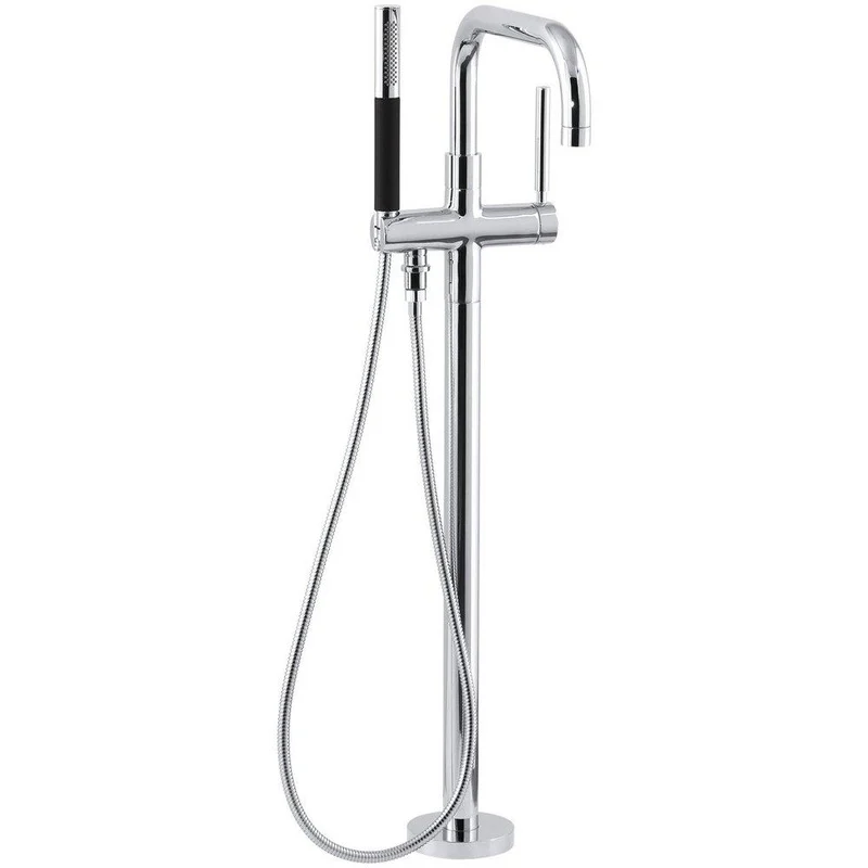 KOHLER Purist Single Handle Floor Mount Tub Filler with Hand Shower in Polished Chrome | Ferguson