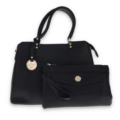 Leda's Fashions Downtown Black Pockets Purse with Clutch LPP8080BLK