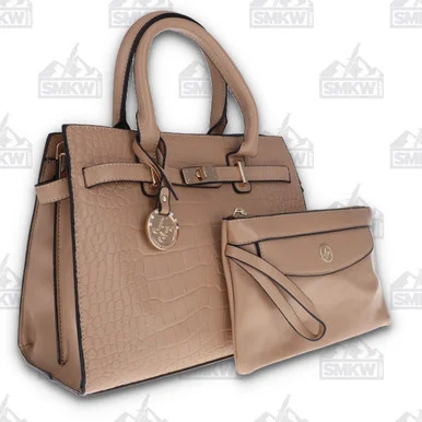 Leda's Fashions Khaki Crocodile Pockets Purse with Clutch LPP8806KHA