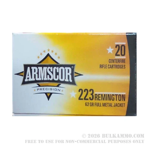 1000 Rounds of .223 Ammo by Armscor - 62gr FMJ