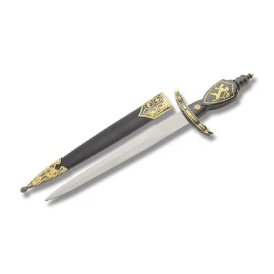 Lion Crusader Dagger Fixed Gold-Black Zinc Alloy 14.25 In Double Spear 211206