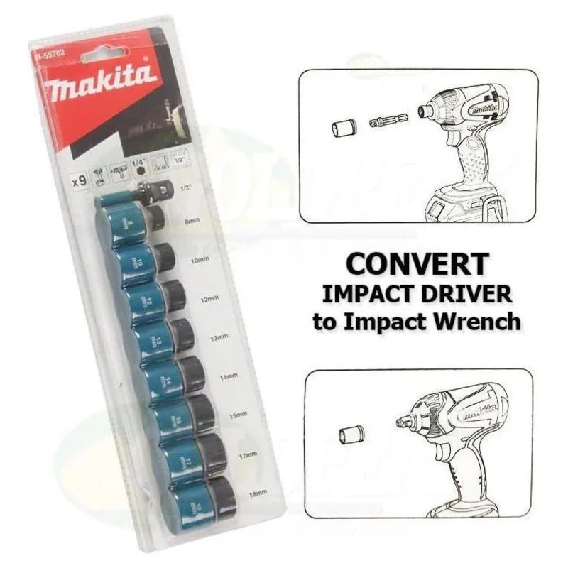 Makita B-55762 Impact Socket Wrench Set with 1/4″ Hex Adaptor