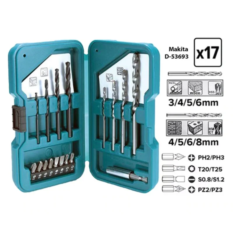 Makita D-53693 17 Pcs Multi Bit / Drill Bit Combination Set