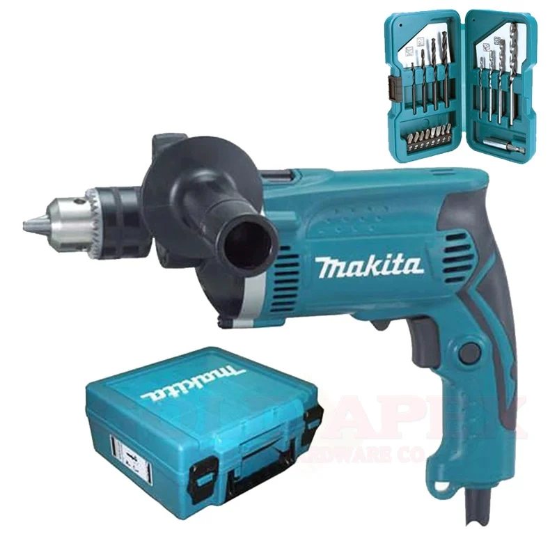 Makita HP1630K Hammer Drill w/ Case + D-53693 Drill Bit Set