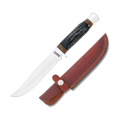 Marbles Large Hunter Fixed Blade Buffalo Horn 5.75in Satin Clip Point MR448