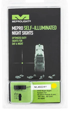 Meprolight USA 402243121 Hyper-BrightBlack | Green Tritium with Yellow Phosphorescent Outline Front Sight Green Tritium with Black Outline Rear Sight Set