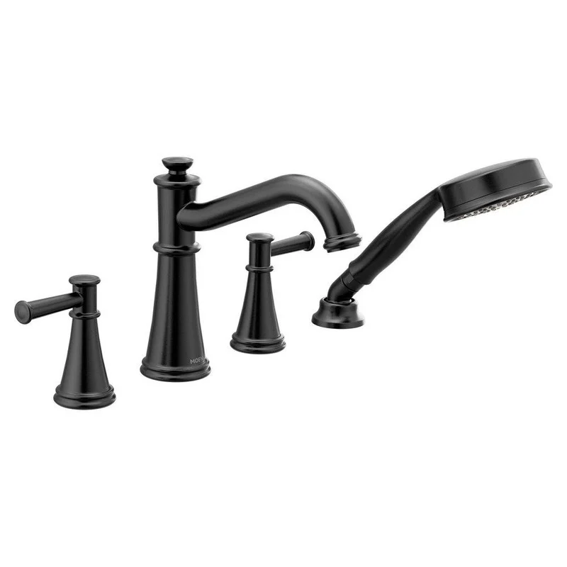 Moen Belfield Two Handle Roman Tub Faucet with Hand Shower in Matte Black (Trim Only) | Ferguson