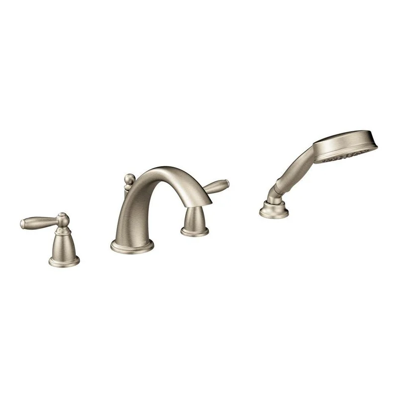 Moen Brantford Two Handle Roman Tub Faucet with Hand Shower in Brushed Nickel (Trim Only) | Ferguson