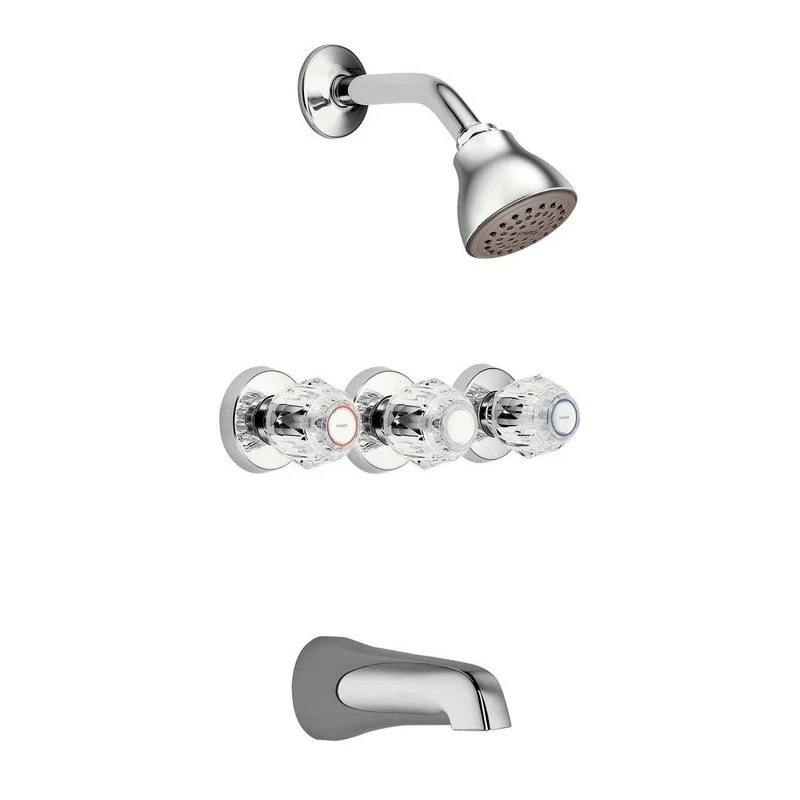 Moen Chateau Three Handle Single Function Bathtub & Shower Faucet in Polished Chrome | Ferguson