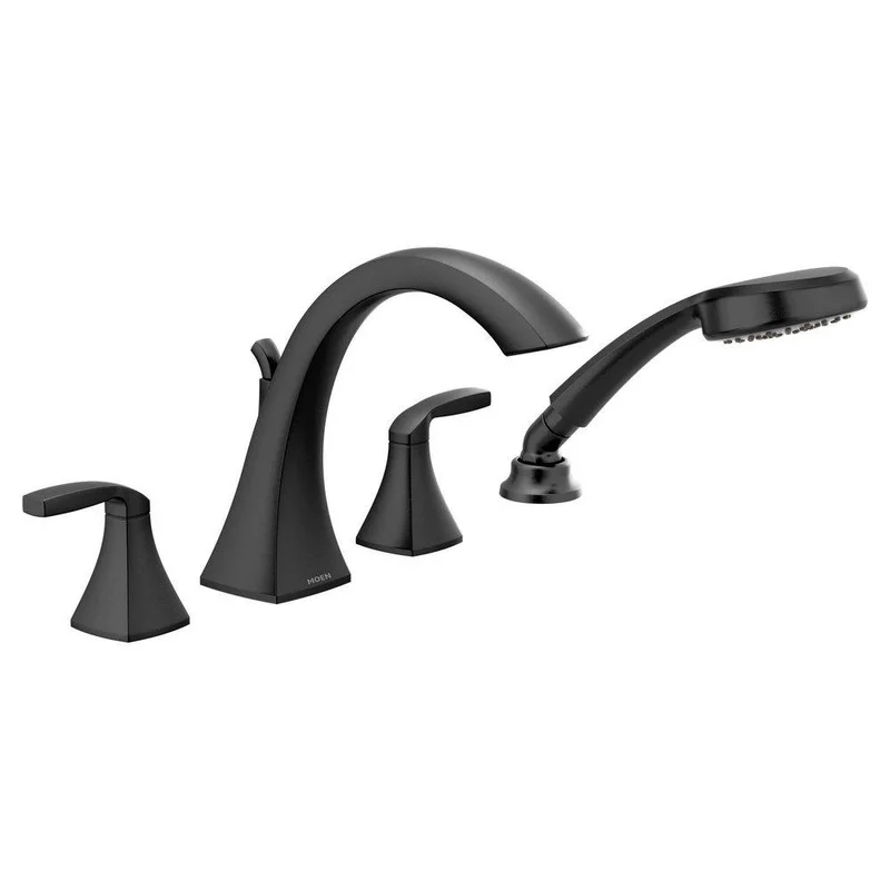 Moen Voss Two Handle Roman Tub Faucet with Hand Shower in Matte Black (Trim Only) | Ferguson