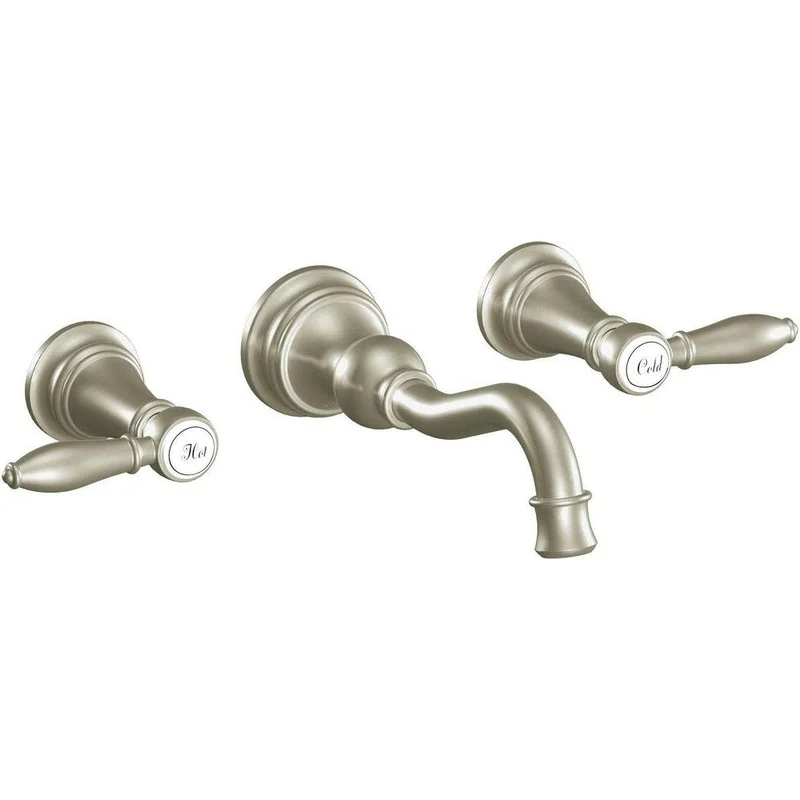 Moen Weymouth Two Handle Wall Mount Widespread Bathroom Sink Faucet in Brushed Nickel | Ferguson