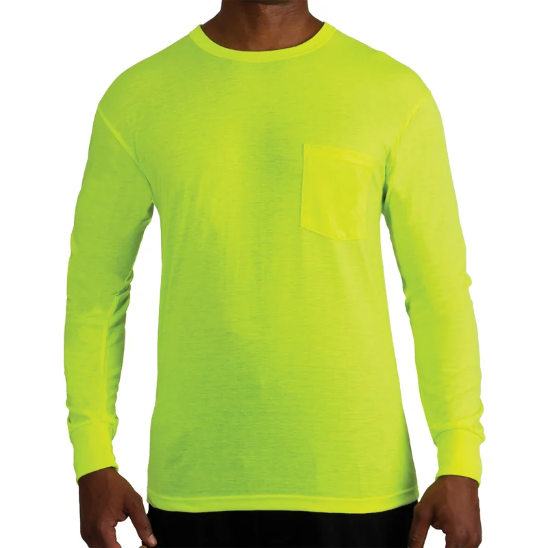 Moisture Wicking Long Sleeve Pocket T-Shirt – Safety Green