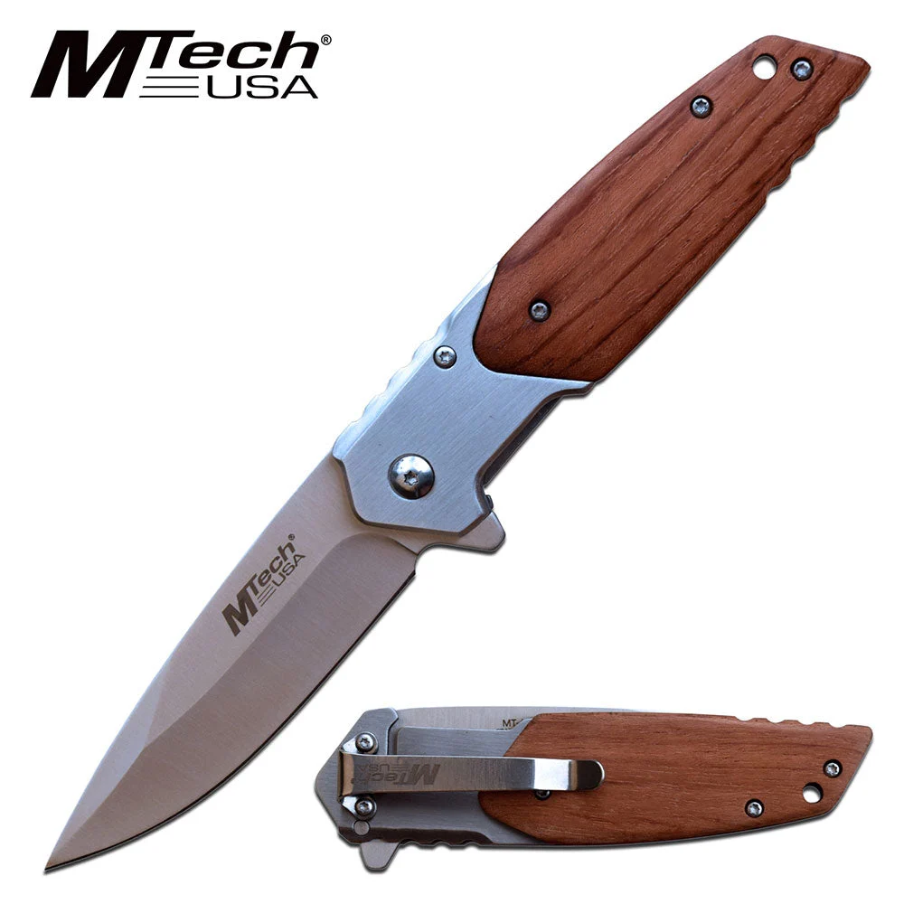 MTech USA Pakkawood Spring Assisted Pocket Knife (MT-A1154BR)