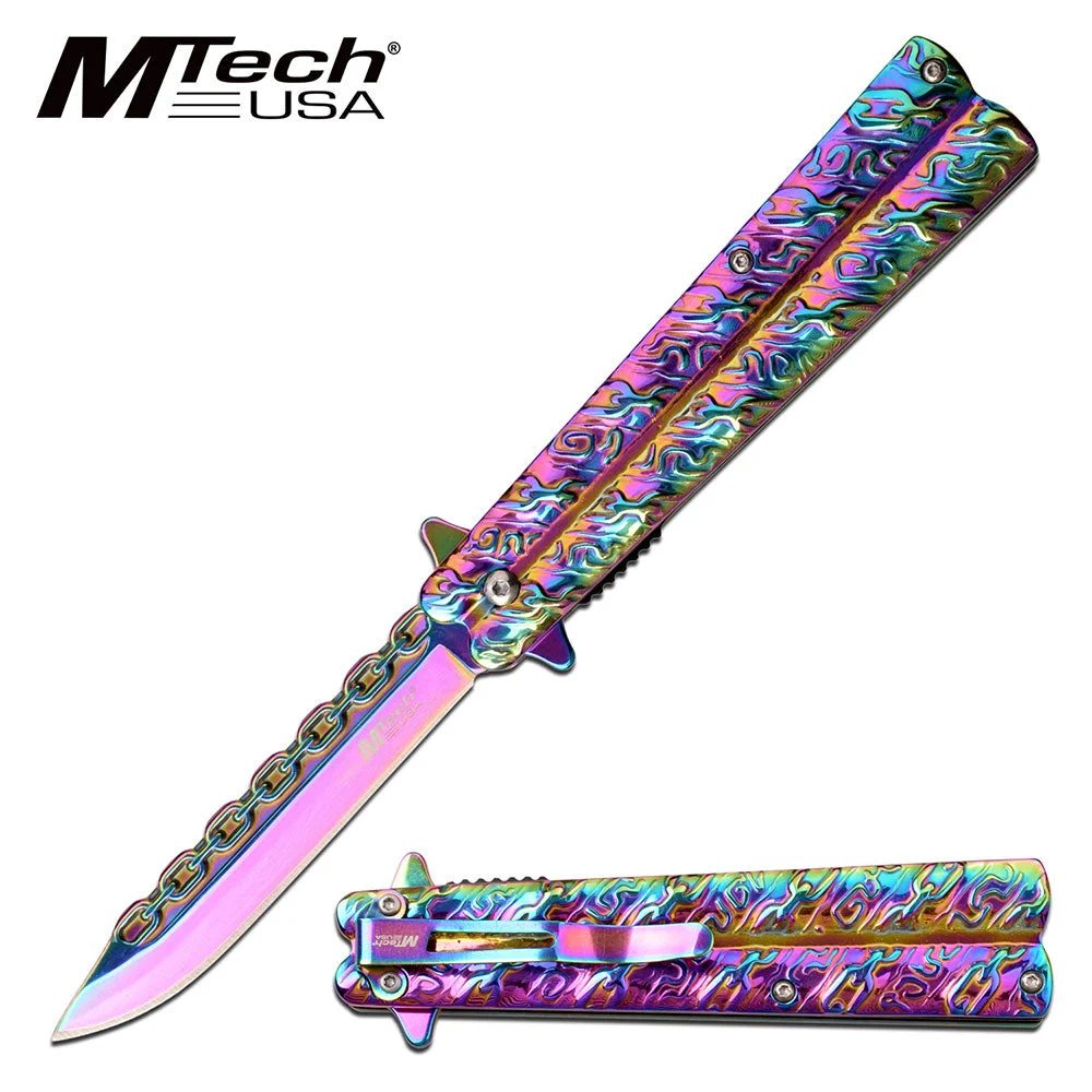 MTech USA Spring Assisted Rainbow Butterfly Knife (MT-A1173RB)