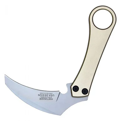 Neptune Trading Wartech 6.5in Fixed Blade Knife Desert Aluminum 3.5in Silver 3CR13 Hawkbill-Kydex Sheath NTHWT263DE