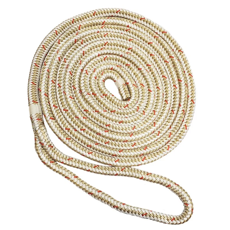 New England Ropes 3/4 Double Braid Dock Line – White/Gold w/Tracer – 50 [C5059-24-00050]