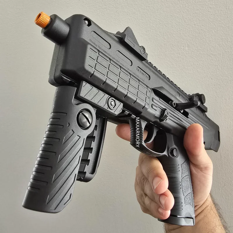 NEW RELEASE! EKOL GANNET Black – Full Auto Front Firing 9mm Blank Machine Gun with Folding Stock
