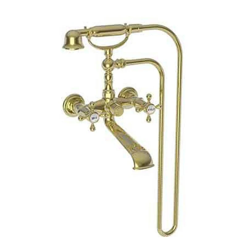 Newport Brass Chesterfield Two Handle Wall Mount Tub Filler with Handshower in Uncoated Polished Brass | Ferguson