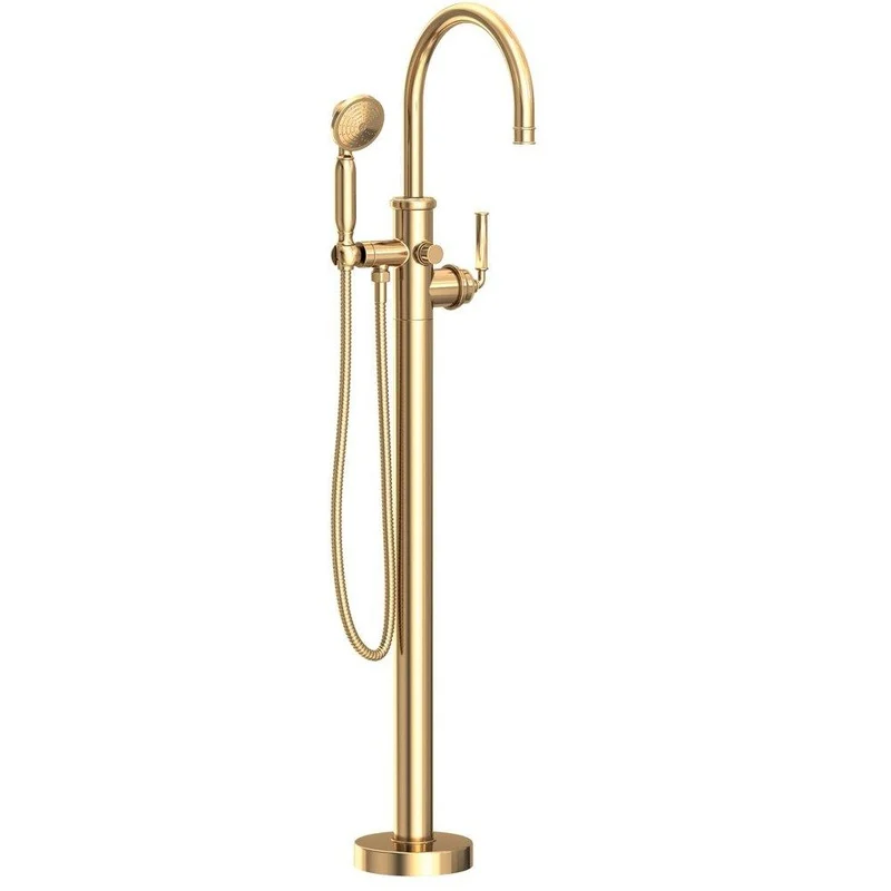 Newport Brass Taft Single Handle Floor Mount Tub Filler with Handshower in Uncoated Polished Brass – Living (Trim Only) | Ferguson