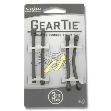 Nite Ize 3in Gear Ties 4-Pack Black Reusable Rubber Twist Ties NI1793