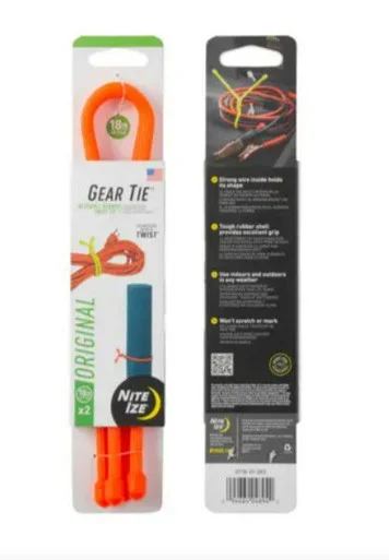 Nite Ize Gear Tie 18" Orange Rubber Reusable Twist Tie 2 Pack NIGT18312R3