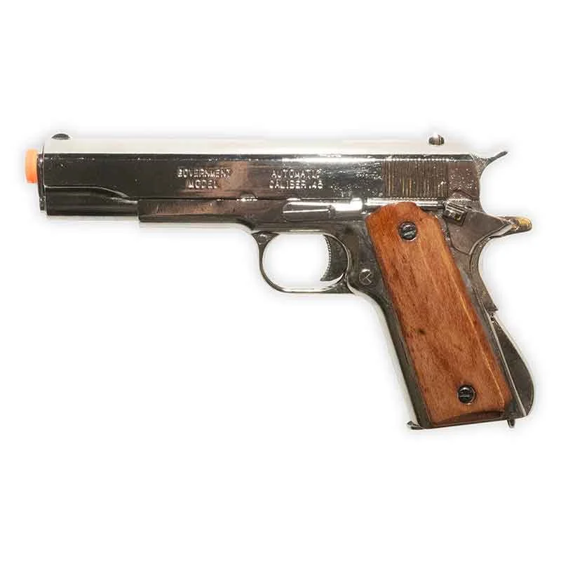 Non-Firing – 1911 Replica | Removable Magazine | Nickel Finish with Wood Grips