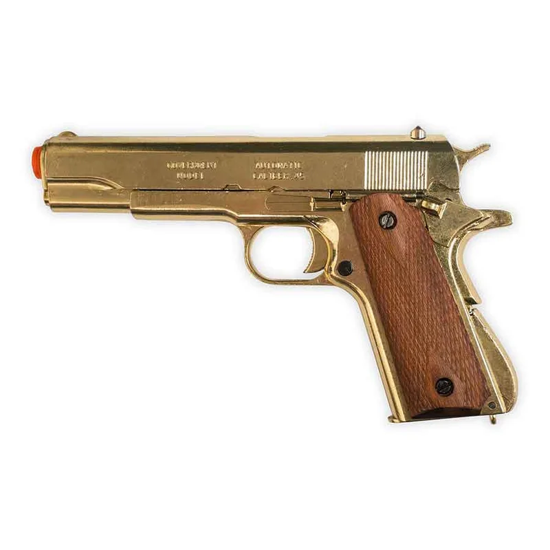 Non-Firing M1911 Replica | Denix | Removable Magazine | Gold Finish with Wood Grips