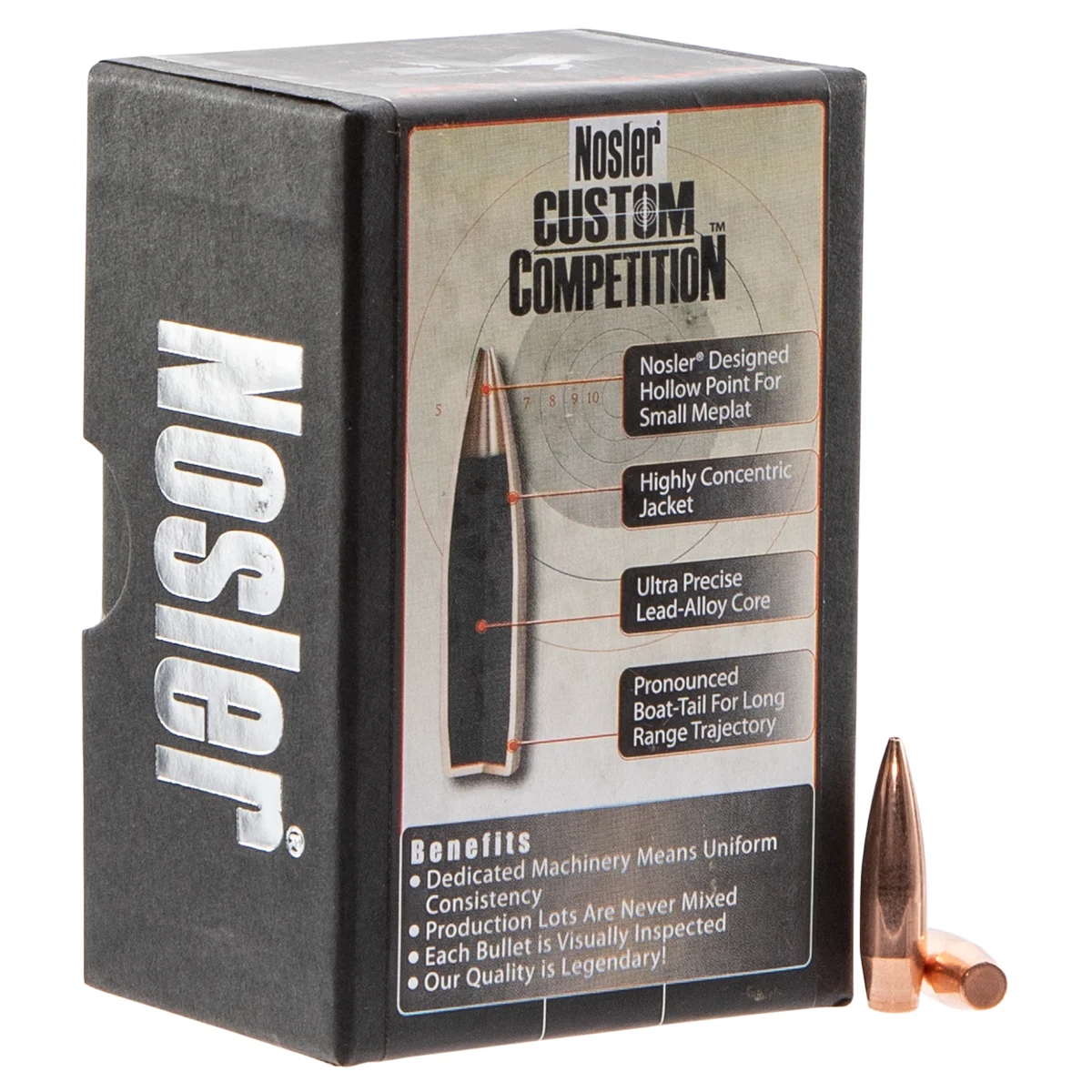 Nosler 53427 Custom Competition 6.5mm .264 100 GR Hollow Point Boat Tail 100 Box