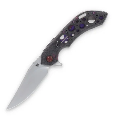 Olamic Wayfarer 247 Folding Knife T-046B Dark Matter FatCarbon/Jeweled Purple with Acid Rain Cutouts T046B