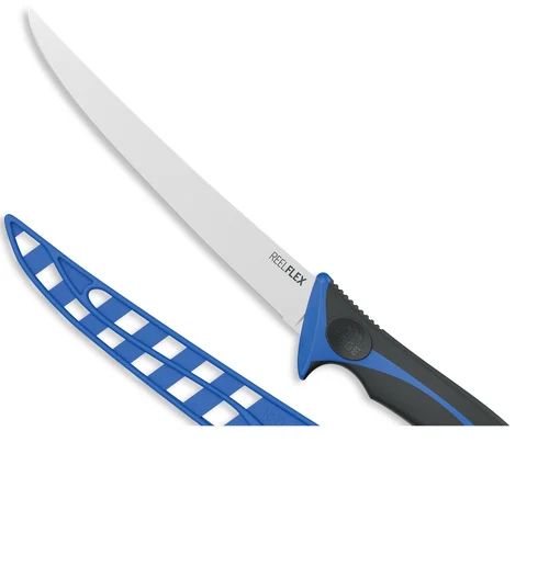 Outdoor Edge ReelFlex 7.50" Fixed Fillet Plain Satin 4116 SS Blade, Blue/Black TPR Handle