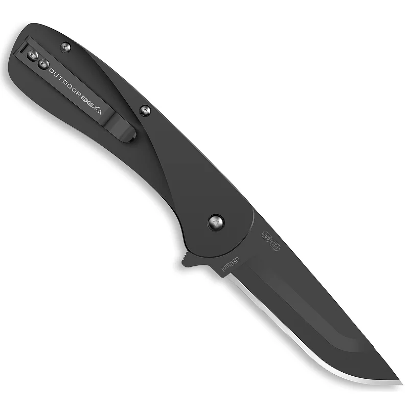 Outdoor Edge VX130B Razor VX1 EDC 3″ Folding Plain Black Oxide 420J2 SS Blade, Black Anodized Aluminum Handle