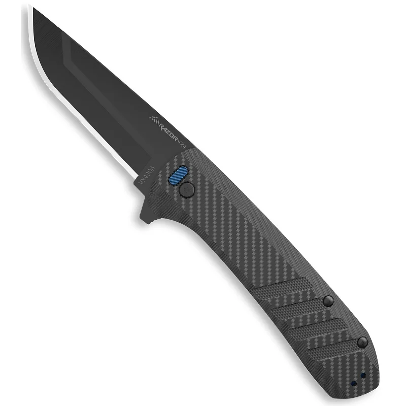 Outdoor Edge VX430A Razor VX4 EDC 3″ Folding Drop Point Plain Black Oxide 420J2 SS Blade, Black Textured Carbon Fiber/G10 Handle