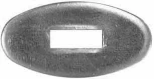 Oval Knife Guard #6, 9/16" wide by 1-3/32" long,, 1/16" thick, small rectangular slot 1/8" wide by 3/8" long, nickel silver