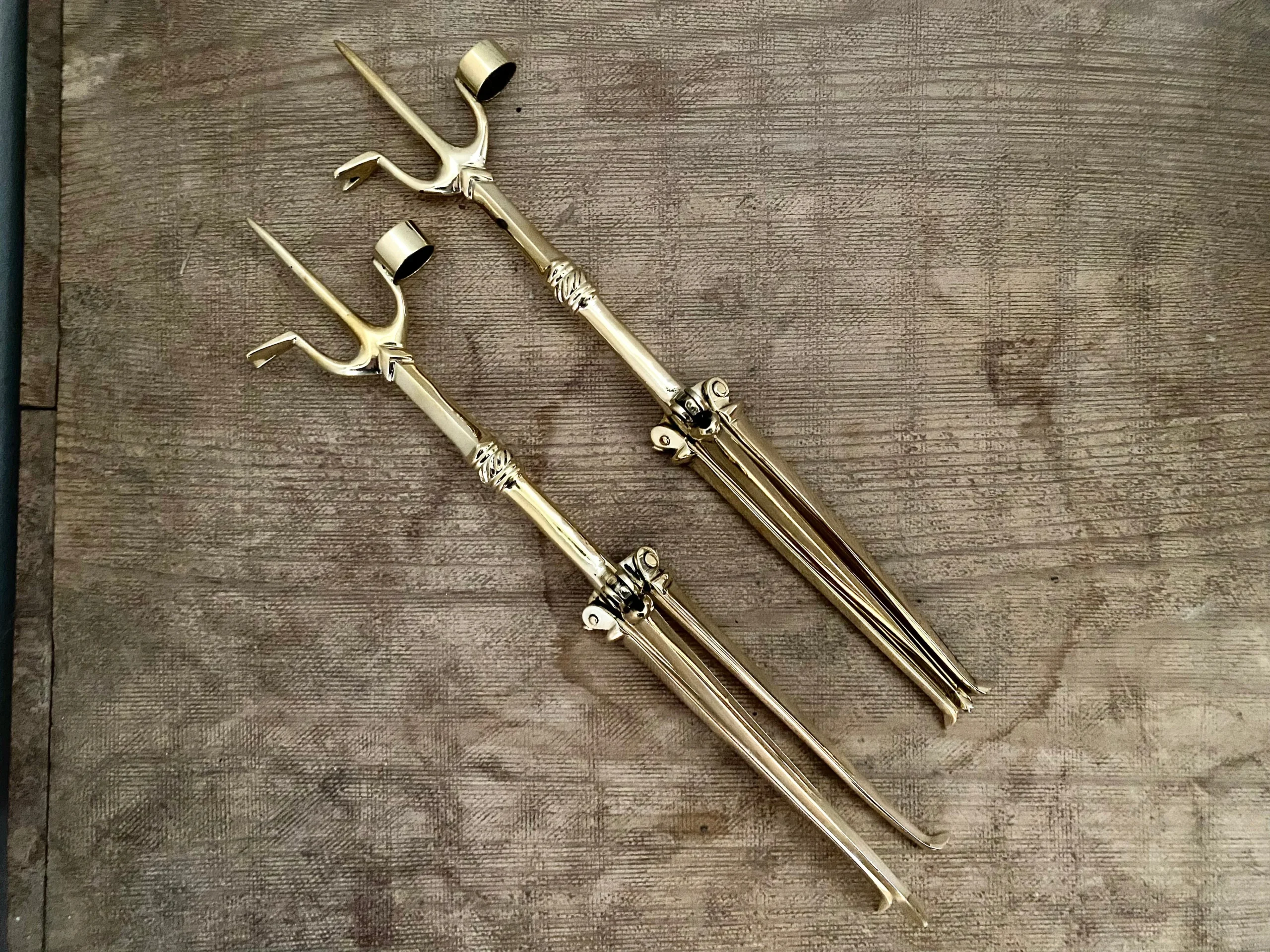 Pair of Folding Pricket Brass Candlesticks 13th/15thC BUNDLE