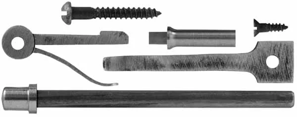 Patchbox Release Kit for American longrifle, steel rod, spring, steel button, and latch