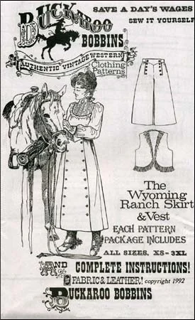 Pattern for Ladies Wyoming Ranch Skirt & Vest,all sizes XS to 3XL,complete instructions