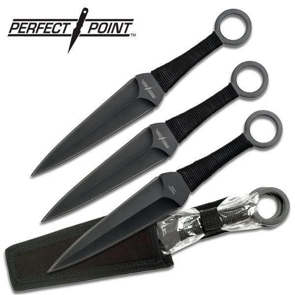 Perfect Point Black Kunai Throwing Knives Set With Sheath 12.0″ 3 PCS