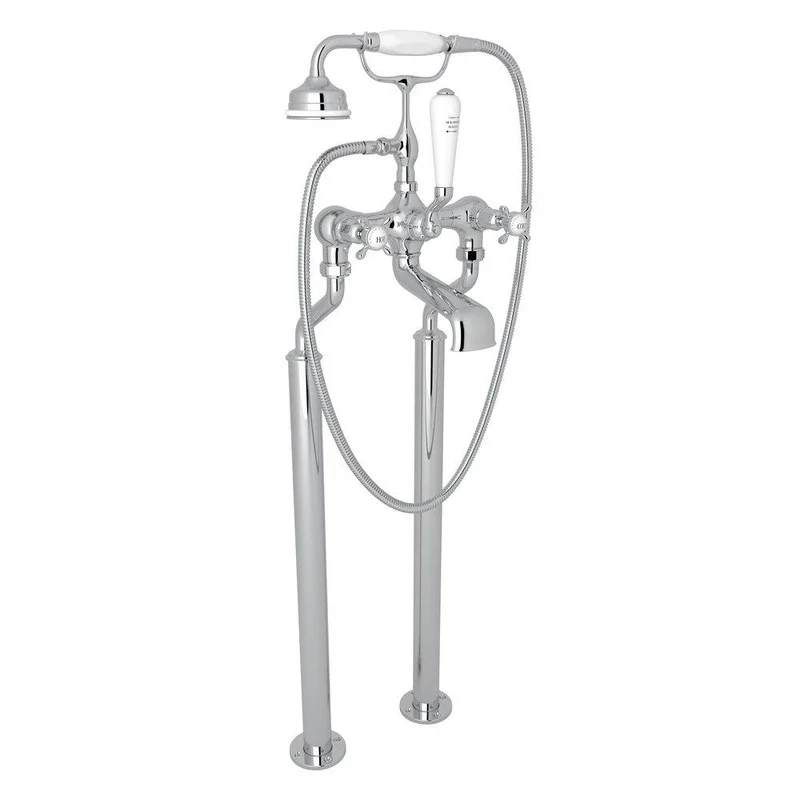 Perrin & Rowe Two Cross Handle Floor Mount Filler in Polished Chrome | Ferguson
