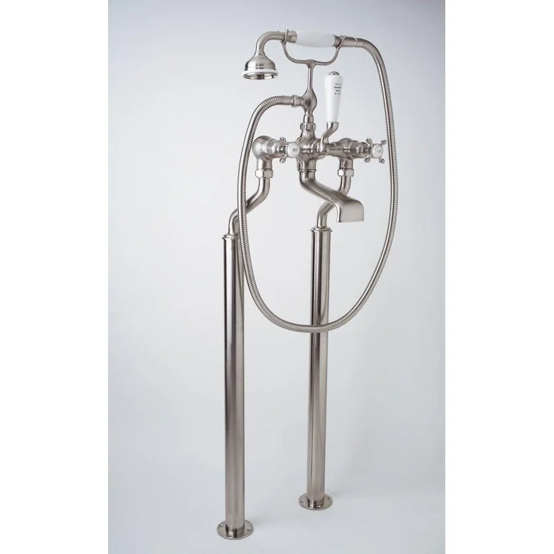 Perrin & Rowe Two Cross Handle Floor Mount Filler in Polished Nickel Trim Only | Ferguson