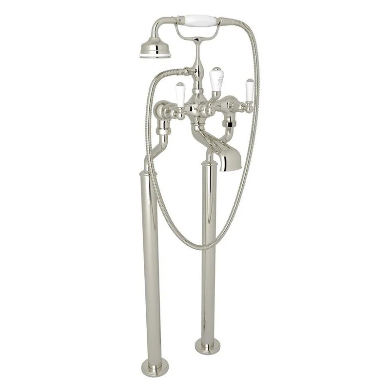 Perrin & Rowe Two Lever Handle Floor Mount Filler in Polished Nickel Trim Only | Ferguson