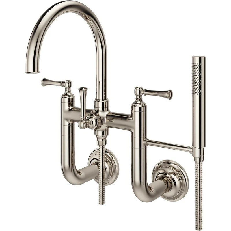 Pfister Tisbury Two Handle Wall Mount Tub Filler with Handshower in Polished Nickel | Ferguson