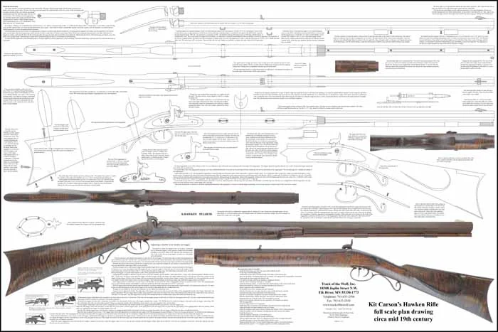 Plan Drawing,full exact size, with tips for assembly,Kit Carson Hawken percussion halfstock rifle